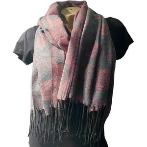 Warme Sjaal - Bloemenprint - 2-Zijdig - Roze/Grijs - 180 x 65 cm (18-1)
