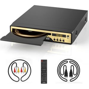 DVD Speler met HDMI - DVD Speler - DVD Speler HDMI - DVD Speler Laptop - Zwart/Goud - 1080P - Inclusief HDMI Kabel - Met afstandsbediening - DVD en CD speler - Zeer compact