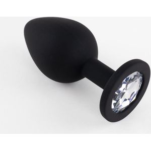 Buttplug Silicone Zwart Medium met Zilver Diamant - Sex Toys voor Koppels - Mannen - Vrouwen - Anaal plug Zwart