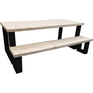 Wood4you - New England combideal Eettafel + Bankje - Tafel - Keukentafel - Industrieel - 220/90 cm