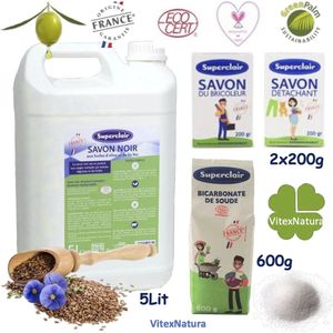 Superclair - Huishoudschoonmaakmiddelen - Zwart - 5 L Savon Noir - 600 g Bicarbonaat