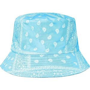 Bucket Hat Paisley Print Licht Blauw Omkeerbaar Festival Hoedje Vissershoedje One Size
