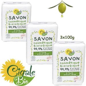 Cigale Bio AKTIE voordeel pakket. Biologische olijfolie zeep 3x100g. Zonder conserveermiddel - kleur