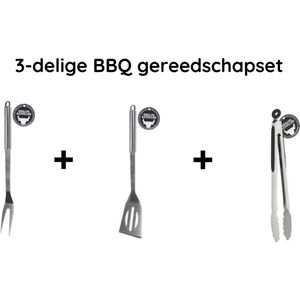 Gusta 3-delige BBQ gereedschap set incl. Tang + Spatel + Vork - bbq accessoires