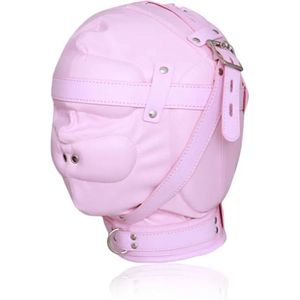 Hevige BDSM slaaf masker Pink passion - Leder - 3 sloten met sleutels - Harnas - Gespen en riemen - Bondage - Gezicht - Seks masker