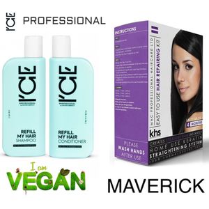 KHS Keratin Straight System Kit + 2 x 250ml Ice Vegan Refill Shampoo / Conditioner