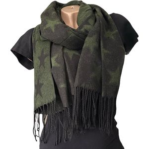 Warme Sjaal - Sterrenprint - 2-Zijdig - Groen/Zwart - 180 x 60 cm (18-3)