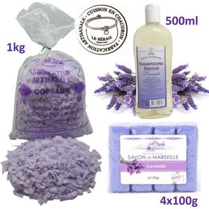 Bio persoonlijke hygiëne VOORDEEL pakket. Biologisch ecologisch. Lavendel shampo douche, lavendel zeepvlokken, glycerine lavendel zeep stukken.