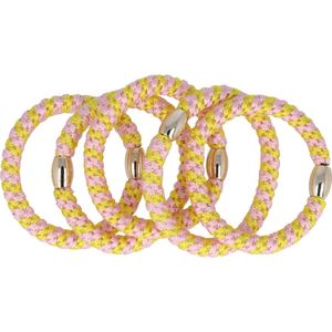 Haarsoires Haarelastieken basic - Hair Tie streep patroon - Roze geel – Set van 5 - Eenvoudige Haar Elastieken voor Dagelijks Gebruik