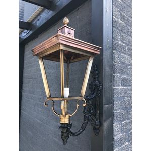 Wandlamp met lady black beugel met uit koper en messing vierkante lampenkop XXL, geweldige uitstraling!!