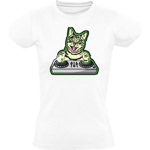 Dj kat Dames T-shirt - muziek - feest - mixer - huisdier - draaien - geluid - dieren - dansen