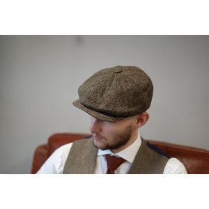 Newsboy 8-delige Harris Tweed cap Groen/Bruin | Heather Hatsize: M (57-58cm)