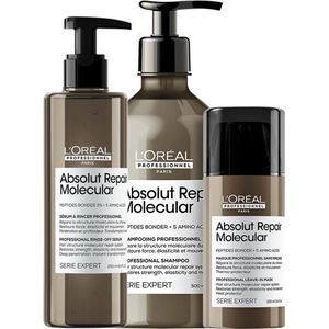 L`Oreal Professionel - Absolut Repair Molecular Set - 500ML - Beschadigd Haar Pakket - Shampoo + Leave In Treatment + Rinse-Off Serum - Serie Expert Giftset