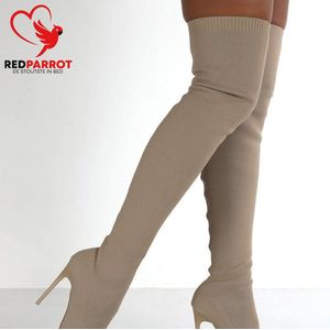 Prachtige beige Naaldhakken met hoge Kousen | Erotische Laarzen met hoge Hakken| Sexy Laars | Hak Hoog | Tot aan de Knie | Naaldhak | Deluxe