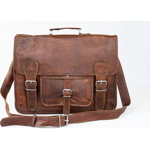 Laptoptas 15,6 inch “Granada” – Bruin ECHTE LEDER Messengertas - Unisex Vintage Look Satchel Working bag 42 x 29 x 11 cm (MODEL064)