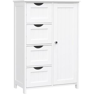 Berkatmarkt - Dressoir badkamerkast, badkamerkast van hout bijzetkast commode met 4 laden, kastdeur, verstelbare plankvlak, woonkamer, keuken, hal, diep, vrijstaand, wit LHC41W