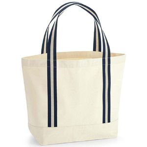 Big shopper - strandtas - weekendtas - kleur natural en blauw - organisch katoen - 36 x 36 x 16 cm