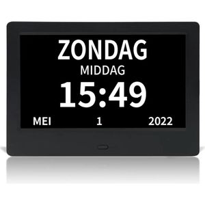 Dementieklok - Digitale klok - Kalenderklok - Seniorenklok - Alzheimerklok - 8 inch - Klok met datum dag en tijd - Zwart - Inclusief afstandsbediening - Full HD scherm