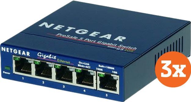 Netgear GS105 3-Pak (5 ports), Netwerkschakelaar