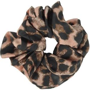 Haarsoires Haarelastiek Scrunchie – Panterprint – Gladde Stof – Zwart Bruin Roze - Haarkrinkel - Haar Elastiek met Stof - Zacht & Haarvriendelijk