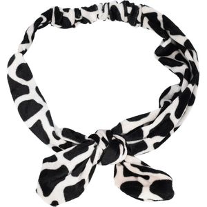 Haarband Strik Knoop Giraffe Dieren Print Velvet Zwart Wit
