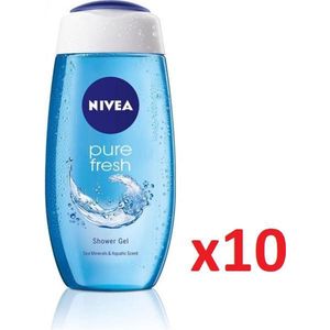 NIVEA Douche Pure Fresh Douchegel Voor Mannen - Zijdezacht Schuim & Extra Fris & Verkwikkend - 10x250 ml