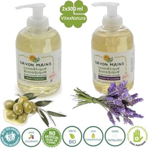 Ruwe Olijfolie en Veld lavendel | vloeibare handzepen 2x300ml | Ingrediënten uit biologische landbouw | Cigale Bio