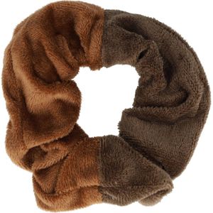 Scrunchie Haarelastiek Velvet Duo Kleuren Bruin Haar Elastiek