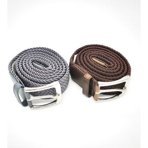 2 pack deal - Elastische broekriem Stretch riem Vlecht riem Gevlochten riem Elastiek riem - unisex - Kleur -Bruin -Grijs