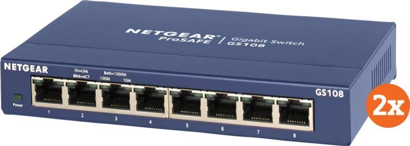 Netgear GS108 Duo Pack (8 ports), Netwerkschakelaar, Grijs