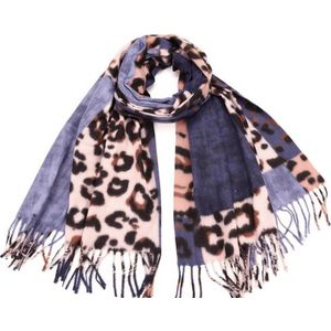 Sjaal met panterprint herfst/winter donkerblauw/blauw/beige