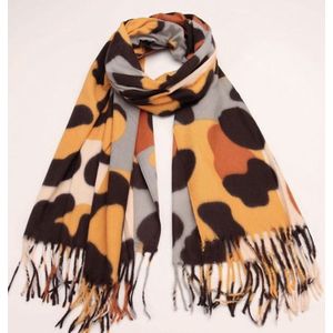 Sjaal met panterprint herfst/winter geel/bruin/grijs