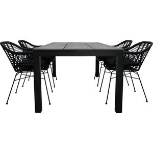 5-delige tuinset | 4 Oslo dining tuinstoelen (Black) | 180cm Cyprus tuintafel (Grey)