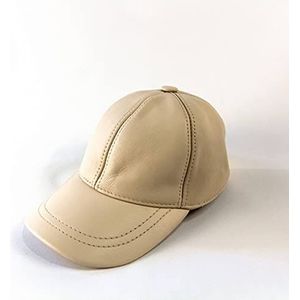 Bonamaison Unisex Genuie Leather Hat met Baseball Cap Unisex Echt Leer met Klittenbandsluiting Unisex Cream S-L, Crème