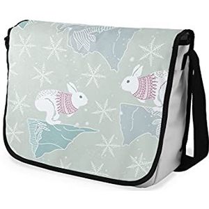 Bonamaison Digitaal bedrukte Messenger schooltas met zwarte riem voor studenten, crossbody tas, koerierstas, schoudertas voor kinderen, meisjes, jongens, maat: 29x36 cm
