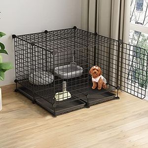 Hondenkrat - Huisdier box - Indoor/Outdoor DIY Metal Pet Fence, Pet Black Metal Folding Cage met 1 deuren en kauwbestendige plastic basislade (kleur: zwart, maat: 75 x 75 x 59 cm)