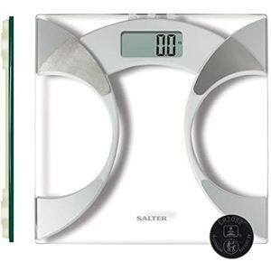 Salter 9141 WH3R Ultra Slim Glass Analyser Bathroom Scale, Measures Weight, Body Fat/Water and BMI, 4 User Memory, Slim Design, Carpet Feet for Accuracy on Uneven Floors, 160KG Max Capacity, Silver