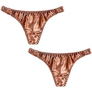 Mannen Moerbei Zijde Slipje Sexy Bikini Lage Taille Thong Zachte Hoge Stretch Satijn Zijde Ondergoed 2 Pack, C, XXL