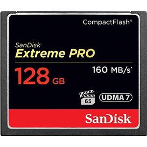 SanDisk Extreme PRO CompactFlash-Geheugenkaart 128 GB (Overdrachtssnelheden Tot 160 MB/s Lezen En 150 MB/s Schrijven, VPG-65, RescuePRO Deluxe) Zwart