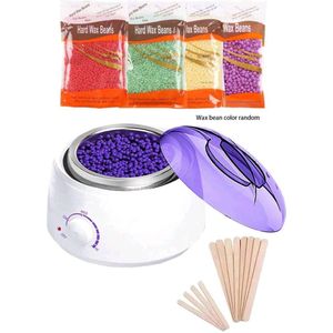 Ontharingsapparaat wax apparaat set inclusief 4 zakjes waxbonen en 12 stokjes wit met paars model 02