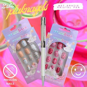 Kinder Plaknagels - Valse Nagels - 2 x 12 Stuks - Met Gratis Diamant Pen! - Geen Lijm Nodig |