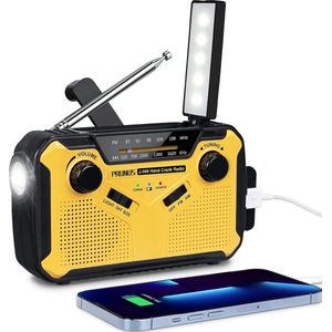 StayPowered Noodradio - Jouw Ultieme Noodradio Voor Avonturen en Noodsituaties! - AM/FM Stations - Ingebouwde 3000mAh Batterij - USB - Zonnepaneel - Zaklamp - Bruikbaar als Powerbank - SOS Alarmfunctie - Geel - Levering Sneller dan Aangeven!