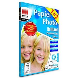 Micro Application Fotopapier, A4-fotopapier, A4, printerpapier, fotodruk, fotopapier, fotopapier, A4-255 g, FSC-gecertificeerd papier, 20 + 20 vellen wit A4 of 21 x 29,7 cm