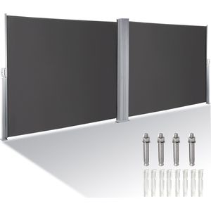 Uittrekbaar Windscherm Zijluifel zijwand privacy luifel zonwering camping wandluifel dubbel grijs 180*600cm