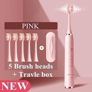 Elektrische tandenborstel sonische vibrator oplaadbare waterdichte ultrasone tandborstel volwassen tanden bleken 10 borstel hoofd Beste geschenk (Color : Black)