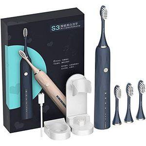 Sonische tandenborstel elektrische tandenborstel ultrasone USB oplaadbare diepe reiniging tandenborstel Waterdichte IPX7 met 4 borstelhoofden (Color : Blue)