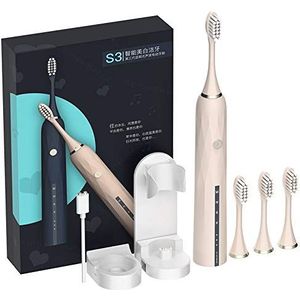 Sonische tandenborstel elektrische tandenborstel ultrasone USB oplaadbare diepe reiniging tandenborstel Waterdichte IPX7 met 4 borstelhoofden (Color : Pink)