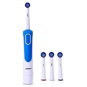 Roterende elektrische tandenborstel 4 vervangbare hoofden droge batterij aangedreven tandenborstel orale hygiëne borstel tanden schoon (Color : Blue)
