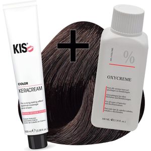 KIS haarverfset - 4CB Middel chocolade bruin  - haarverf & waterstofperoxide