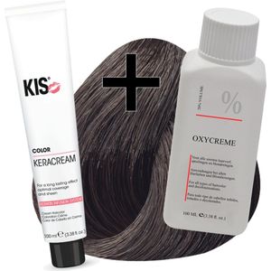 KIS - KeraCream Color - Haarverfset - Middelbruin - 100ml Haarverf en 100ml Waterstofperoxide